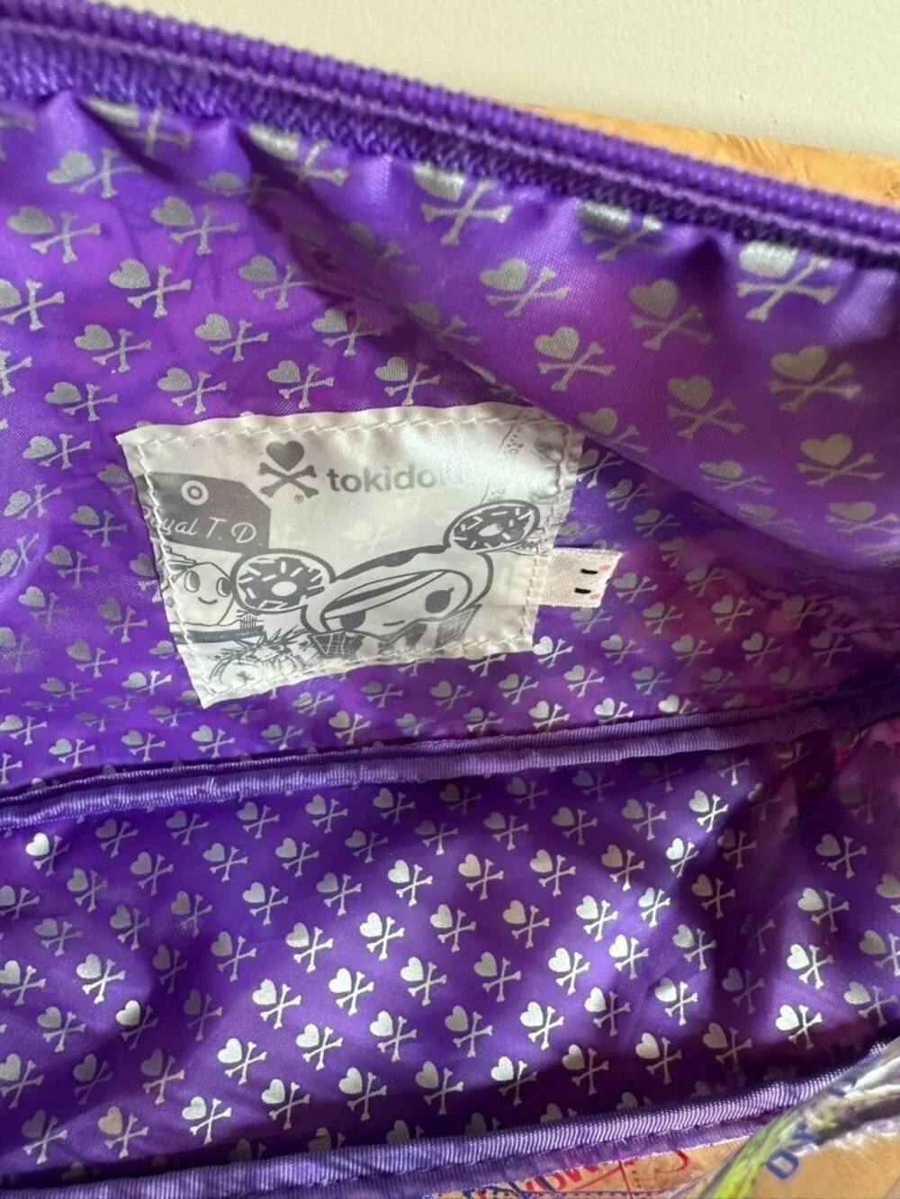 Tokidoki Trasporto Travel Print Purple PVC Cosmetic Makeup Bag Train Case Pouch
